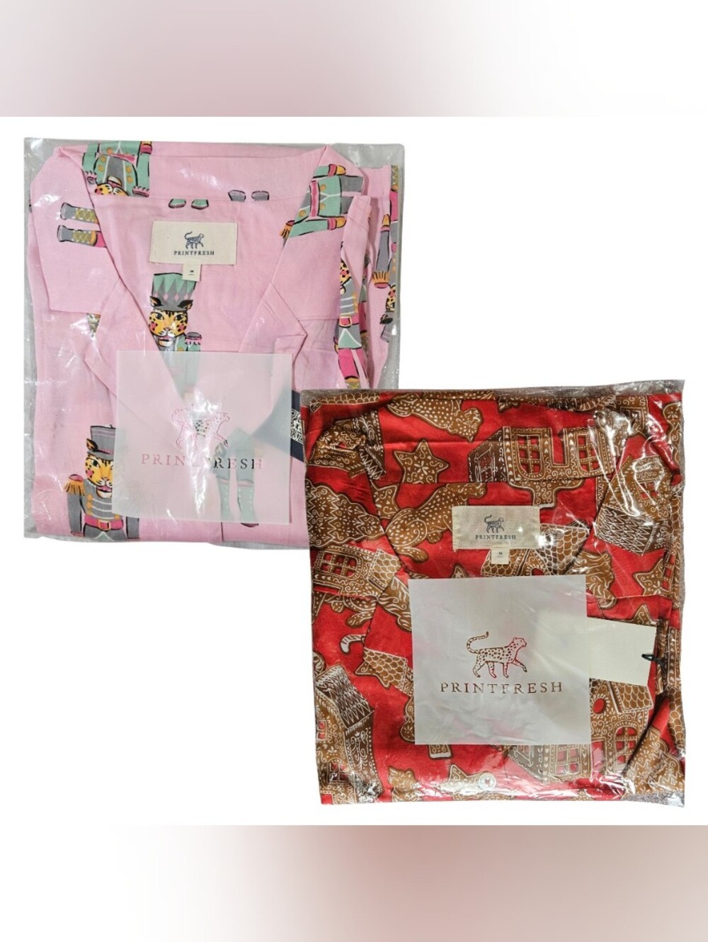 2 Printfresh Pajama Sets Wildest Dreams Eco-Satin Medium Gingerbread/Nutcracker